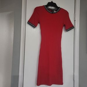 Divided Red Ribbed Mini Dress
